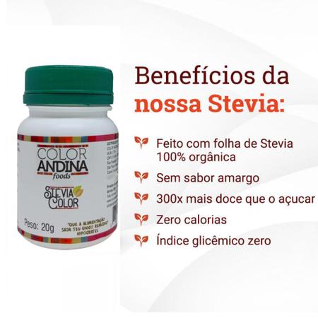 Imagem de Adoçante dietético Stévia Color Andina Food, 3 potes de 20g