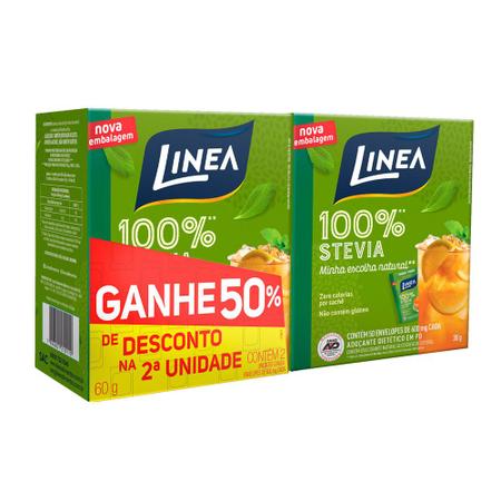 Imagem de Adoçante Linea Stevia 100% Pó com 2 Unidades 50 Sachês cada Ganhe 50% de Desconto na 2ª Unidade