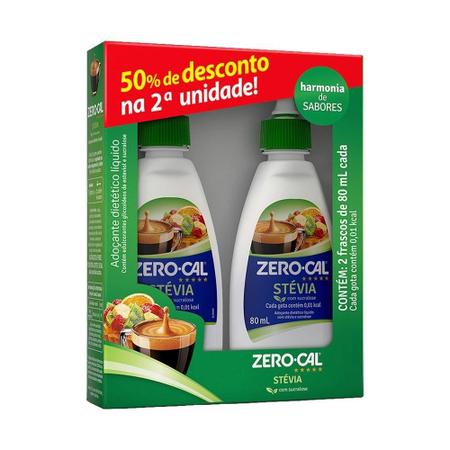 Imagem de Adoçante Zero-Cal Stevia 80ml - Embalagem com 2 Unidades