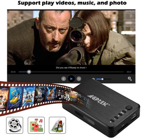 Imagem de AGPTEK 1080P Media Player Leia placa USB/SD com hd HDMI/AV/VGA Saída para RMVB/ MKV /JPEG etc com controle remoto