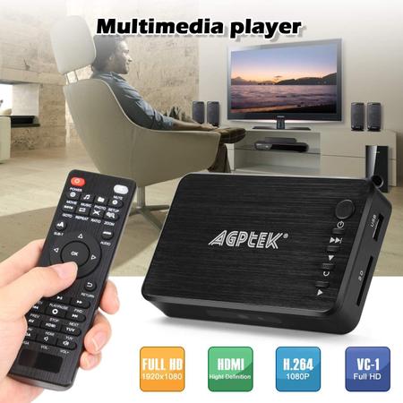 Imagem de AGPTEK 1080P Media Player Leia placa USB/SD com hd HDMI/AV/VGA Saída para RMVB/ MKV /JPEG etc com controle remoto