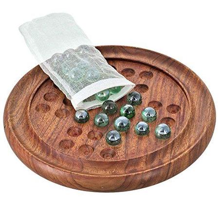 Imagem de Ajuny Indian Handcrafted Madeira clássico jogo de tabuleiro solitário com mármores de vidro Board tamanho 9 polegadas