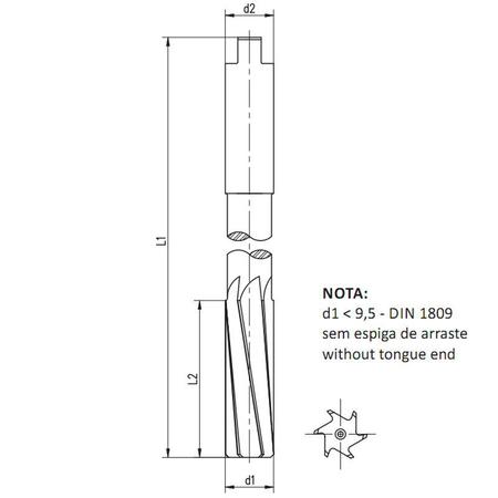 Imagem de Alargador Máquina Dente Helicoidal - Med. 2,5mm - Haste Cilíndrica, Corte à Direita, Hélice à Esquerda, Tolerância H7,  DIN 212 D - Aço HSS (M2) - Cód