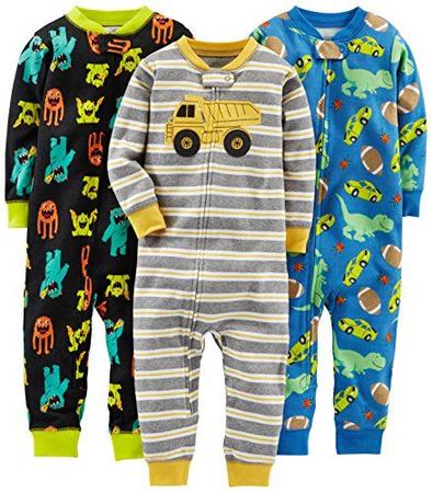 Imagem de Alegrias Simples por Carter's Toddler Boys's Snug Fit Footless Cotton Pijama, Pack of 3, Blue/Navy/Grey, Trucks/Dinosaur/Monster, 4T