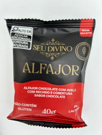 Imagem de Alfajor Chocolate com Avelã com Recheio e Cobertura de Chocolate Sem Glúten Vegano Sem Leite  Seu Divino 40 g