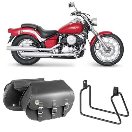 Imagem de Alforge Bolsa Mala Lateral 64 Litros + Afastador Suporte Yamaha XVS 650 Drag Star Par