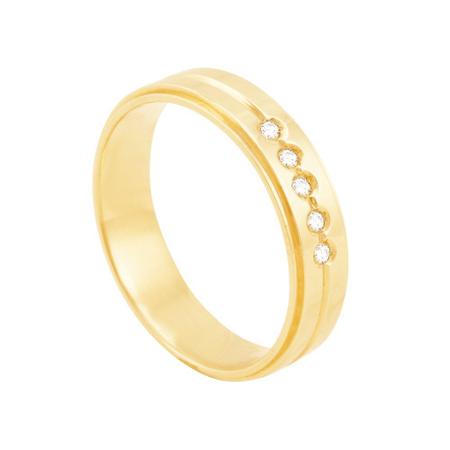 Imagem de Aliança Feminina Reta 4,6MM com friso e Diamantes em Ouro 18K - AU7113