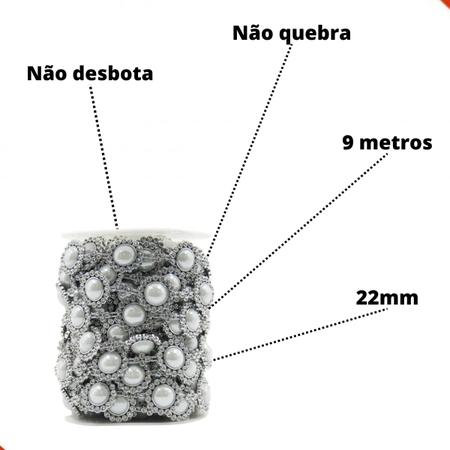 Imagem de Aljofre de perola com strass 22mm em abs com 9 metros