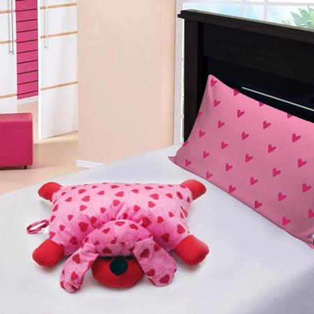 Almofada Infantil Travesseiro Cachorro Bichinho Pelúcia rosa com