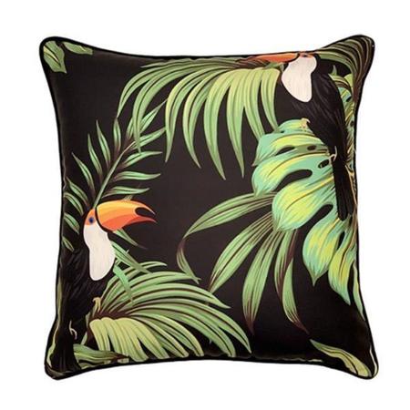 Almofada Panamá Estampada Folhas E Tucano 52x52 com Fundo Branco. - Decortextil Imagem de Almofada Panamá Estampada Folhas E Tucano 52x52 com Fundo Branco.
