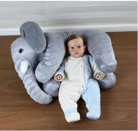 Imagem de Almofada Travesseiro Elefante News Bebê Dormir Pelúcia Cinza 64cm