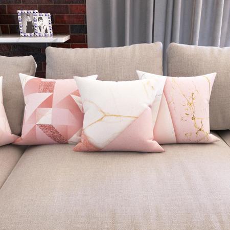 Imagem de Almofadas Decorativas Rosa Marmorizado Geométricas Para Sofá  40x40 - Novadecora