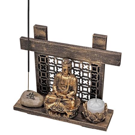 Altar Kit Zen Buda Castiçal Incensário Pedra Japonesa Vida - M3