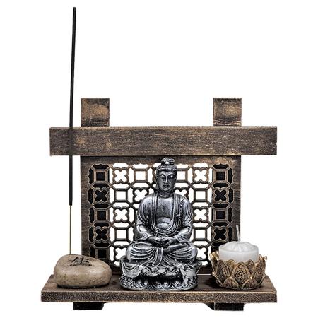 Altar Kit Zen Buda Castiçal Incensário Pedra Japonesa Vida - M3