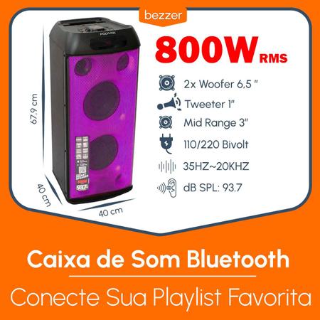 Imagem de Alto Falante Torre de Som 800W Caixa Bluetooth TWS Polyvox Bateria Rádio FM USB Painel Full Led Microfone Instrumento