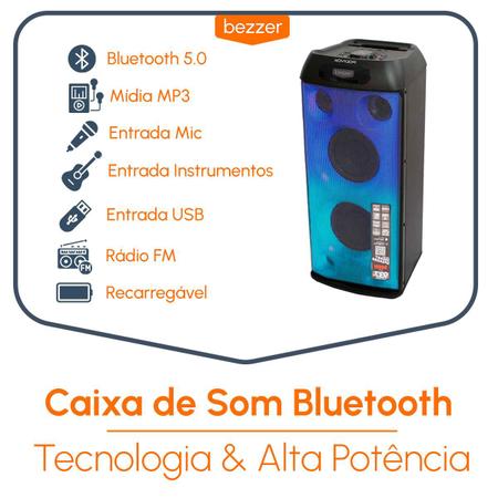 Imagem de Alto Falante Torre de Som 800W Caixa Bluetooth TWS Polyvox Bateria Rádio FM USB Painel Full Led Microfone Instrumento