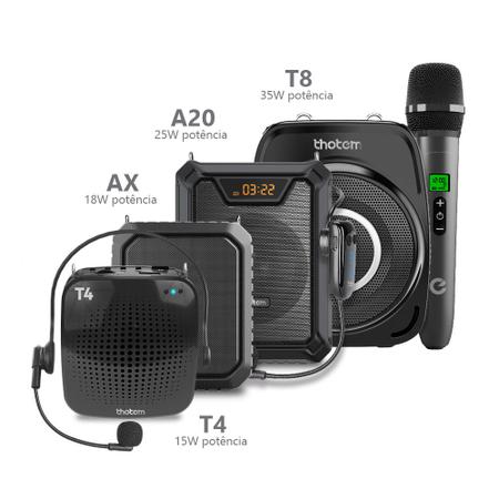 Imagem de Amplificador de Voz Portátil Profissional - THOTEM T8 + 2 Microfones e Potência 35W - Kit do Professor
