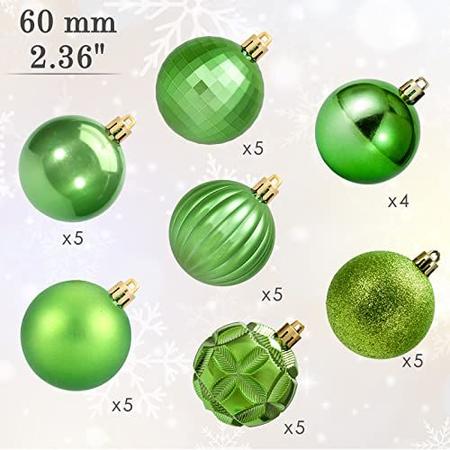 Imagem de AMS 2.36''/60mm 34ct Baile de Natal Grandes Ornamentos Decorações Festa Despedaçar pendentes impermeáveis para a Decoração da Árvore de Natal (Pea Green)