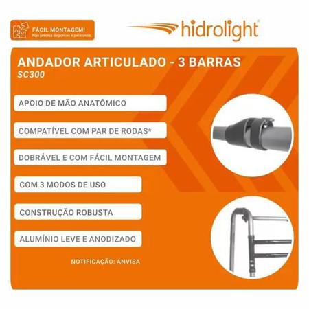 Imagem de Andador Idoso Adulto 130kg Aluminio Dobravel Articulado Hidrolight