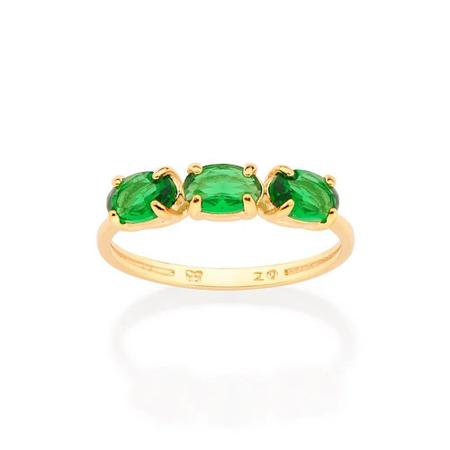 Imagem de Anel  banhado ouro 3x 24k 18k e 22k  feminino com pedra rommanel skinny fino 3 cristais ovais verdes ou lilás 513385 513386