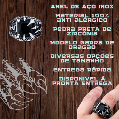 Imagem de Anel Garra de Dragão Pedra Preta Masculino Vintage Todo Em Aço Inox