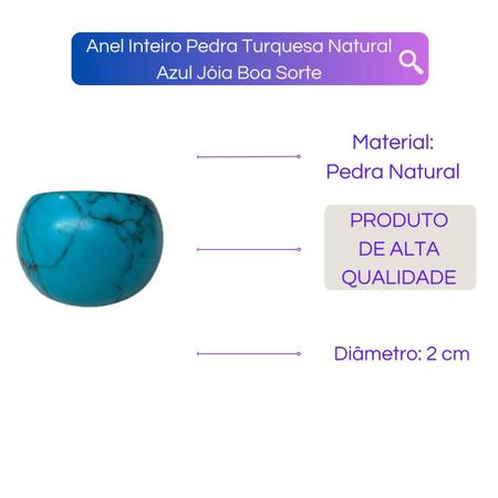 Imagem de Anel Inteiro Pedra Turquesa Natural Azul Jóia Boa Sorte