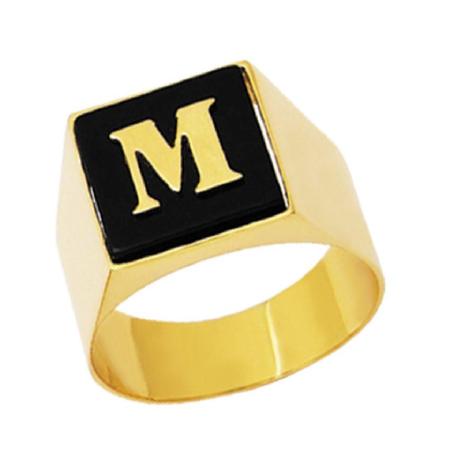 Imagem de Anel Masculino Com Letra Alfabeto de A-Z Em Ônix em Ouro 18K K750