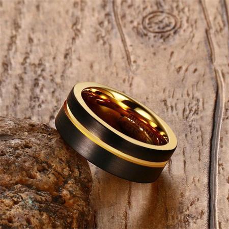 Imagem de Anel Masculino Homem Tungstênio 8 Mm Preto Fosco Ouro Amarelo