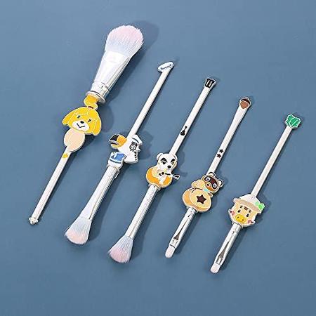 Imagem de Animal Crossing: New Horizons Pincéis de Maquiagem - 5pcs Bonito Cosmético Pincel de Maquiagem Set Kit de Ferramentas Profissional Conjunto Saco de Cordão Rosa Incluído (Animal Crossing)