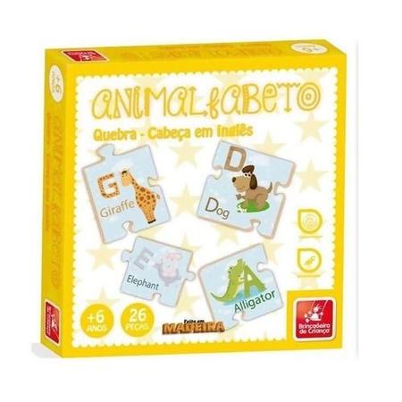 ANIMALFABETO QUEBRA-CABEÇA EM INGLÊS (FABRICADO EM MADEIRA REFLORESTADA  PELA BRINCADEIRA DE CRIANÇA) - Alfabetização - Brinquedos Educativos e  Pedagógicos