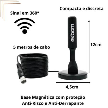 Imagem de Antena Digital EXBOM Amplificada Interna e Externa cabo com 5 metros base de Imã HDTV / UHF / VHF a prova d'água