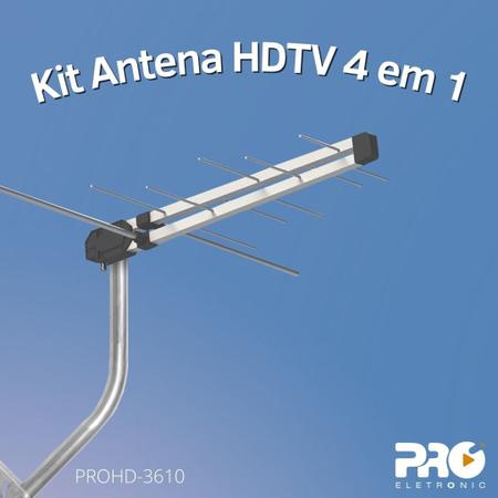 Imagem de Antena TV Digital Externa 4k VHF FM UHF HDTV Full Hd Rural Urbano Proeletronic Prohd-3610 