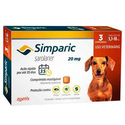 Imagem de Antipulgas Simparic 20 mg para cães 5,1 a 10 kg com 3 comp. - Zoetis