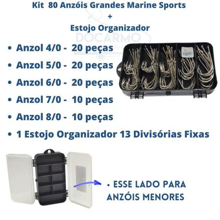 Imagem de Anzol de Pesca Grande 4/0 5/0 6/0 7/0 e 8/0 Estojo Kit 80pçs