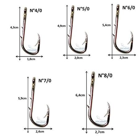 Imagem de Anzol de Pesca Grande 4/0 5/0 6/0 7/0 e 8/0 Estojo Kit 80pçs