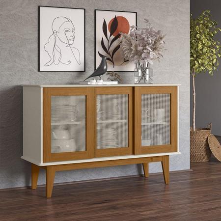 Aparador Buffet Detroid com 04 Portas de Correr Off White/Nature - Lidecor  Móveis & Decoração