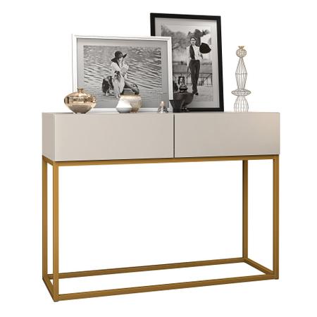 Imagem de Aparador Buffet Hall De Entrada Luxo Eros 02 Gavetas 90cm Off White Com Dourado