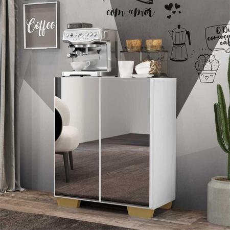 Imagem de Aparador Cantinho do Café com Espelho e Pés Quadrados 2 Portas Multimóveis Branco/Natural