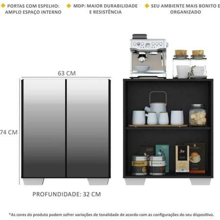 Imagem de Aparador Cantinho do Café com Espelho e Pés Quadrados 2 Portas Multimóveis Preto/Branco