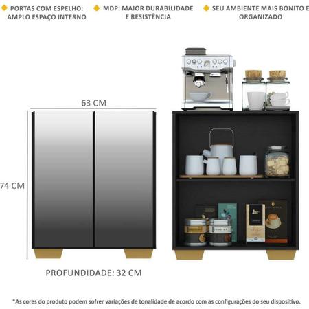 Imagem de Aparador Cantinho do Café com Espelho e Pés Quadrados 2 Portas Multimóveis Preto/Natural