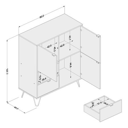 Imagem de Aparador com Pés de Metal 3 Portas 1 Gaveta 1 Nicho Cayman Branco/Legno Salinas