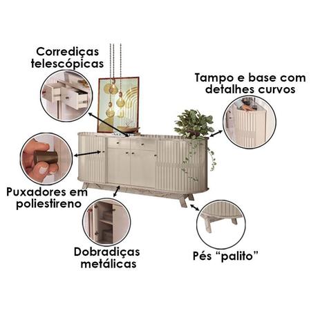 Aparador para Sala Buffet Mônaco e Cristaleira Marina Calacata Off White Madetec Imagem de Aparador para Sala Buffet Mônaco e Cristaleira Marina Calacata Off White Madetec