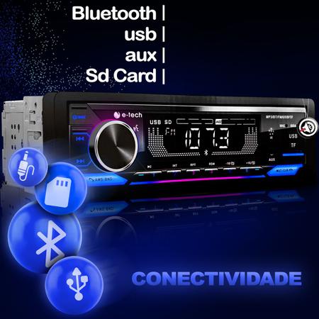 Imagem de Aparelho Auto Radio Automotivo 1 Din Som pra carro Mp3 Player E-tech Premium Plus Com Rgb Bluetooth Usb Sd Carrega celular Saida Subwoofer + Controle