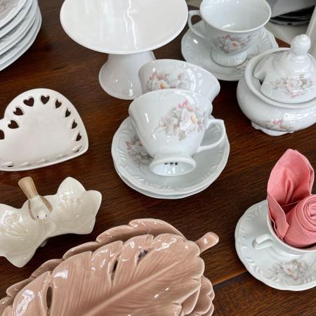 Aparelho de Chá e Café Porcelana Schmidt 53 peças - Dec. Noiva 2248 -  SCHMIDT