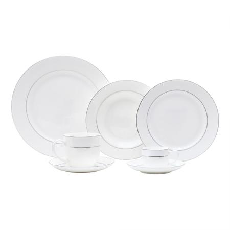 Imagem de Aparelho de Jantar 42 Peas de Porcelana com Borda Prateada Mnaco Branco -Wolff