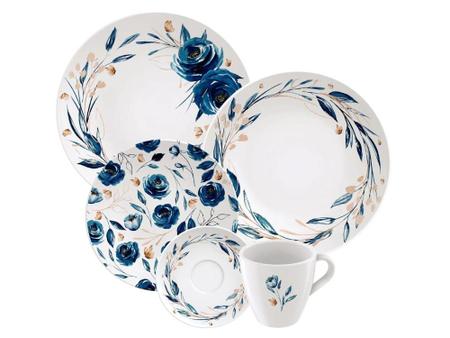 Imagem de Aparelho de Jantar de Porcelana Decorada 20 Peças Tramontina Ana Flor  Branco/Azul  96589/015