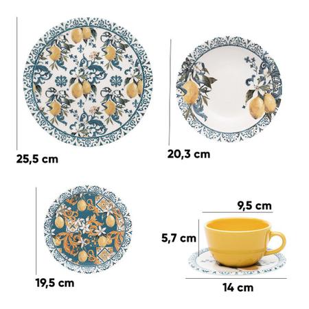 Jogo de Chá 12 peças Cerâmica Unni Siciliano Oxford - Colher de Panela