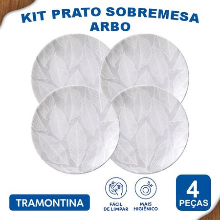 Imagem de Aparelho de Jantar Jogo de Pratos Sobremesa 19 cm Arbo Tramontina em Porcelana Decorada 4 Peças