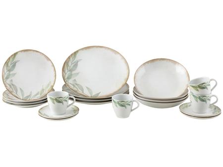 Imagem de Aparelho de Jantar Sobremesa e Chá 20 Peças Tramontina de Porcelana Branco e Verde Natur