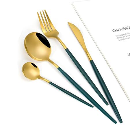 Imagem de aparelho de jantar talheres inox kit 24 peças utensílios de cozinha itens mesa posta - kit 24 peças slim com cabo